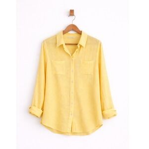 Soft Surroundings Yellow Striped Back Button Tunic Shirt Womens Large L
